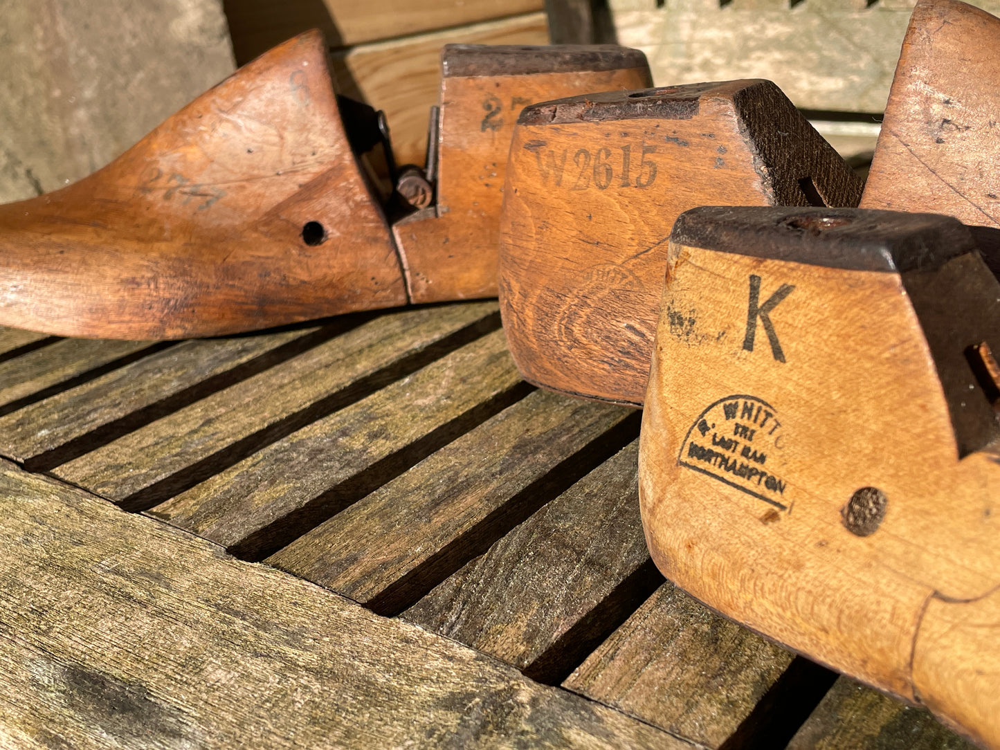 Antique Cobbler's wooden shoe lasts or formers with original leather patches