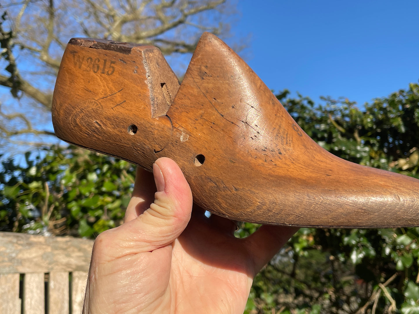 Antique Cobbler's wooden shoe lasts or formers with original leather patches