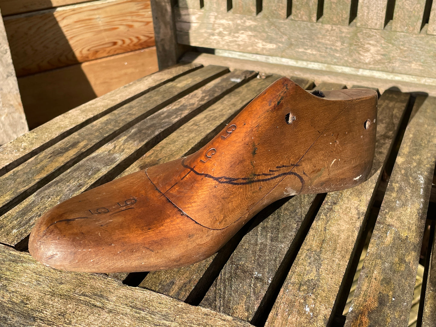 Antique Cobbler's wooden shoe last or former stamped and marked