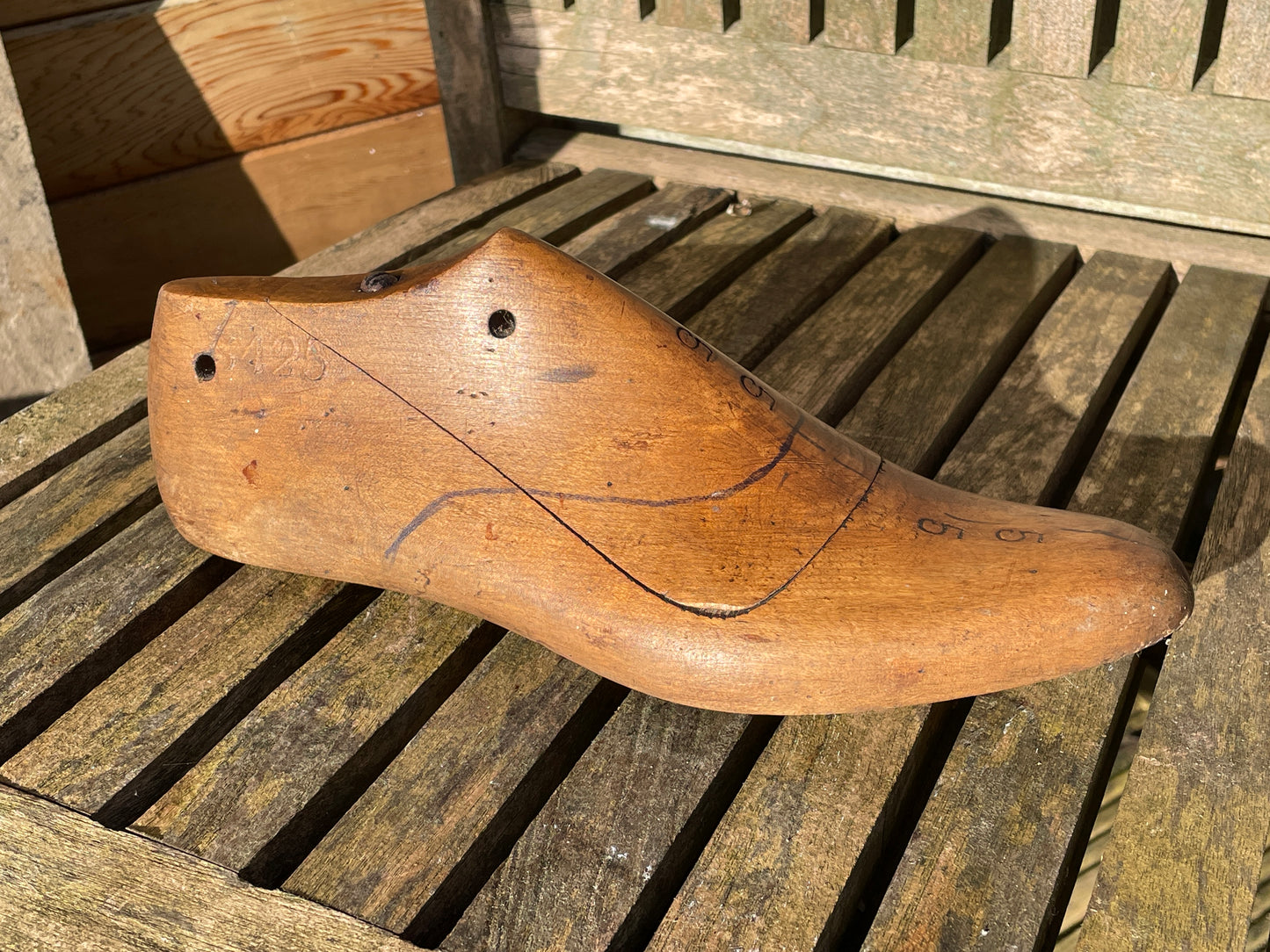 Antique Cobbler's wooden shoe last or former stamped and marked