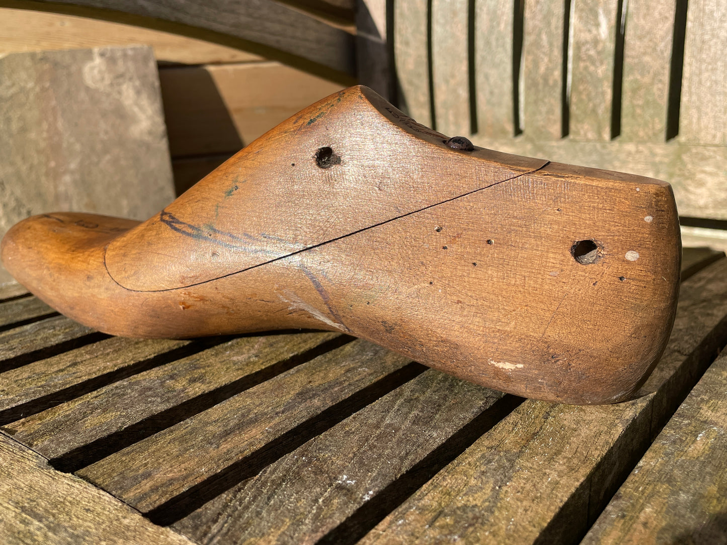Antique Cobbler's wooden shoe last or former stamped and marked