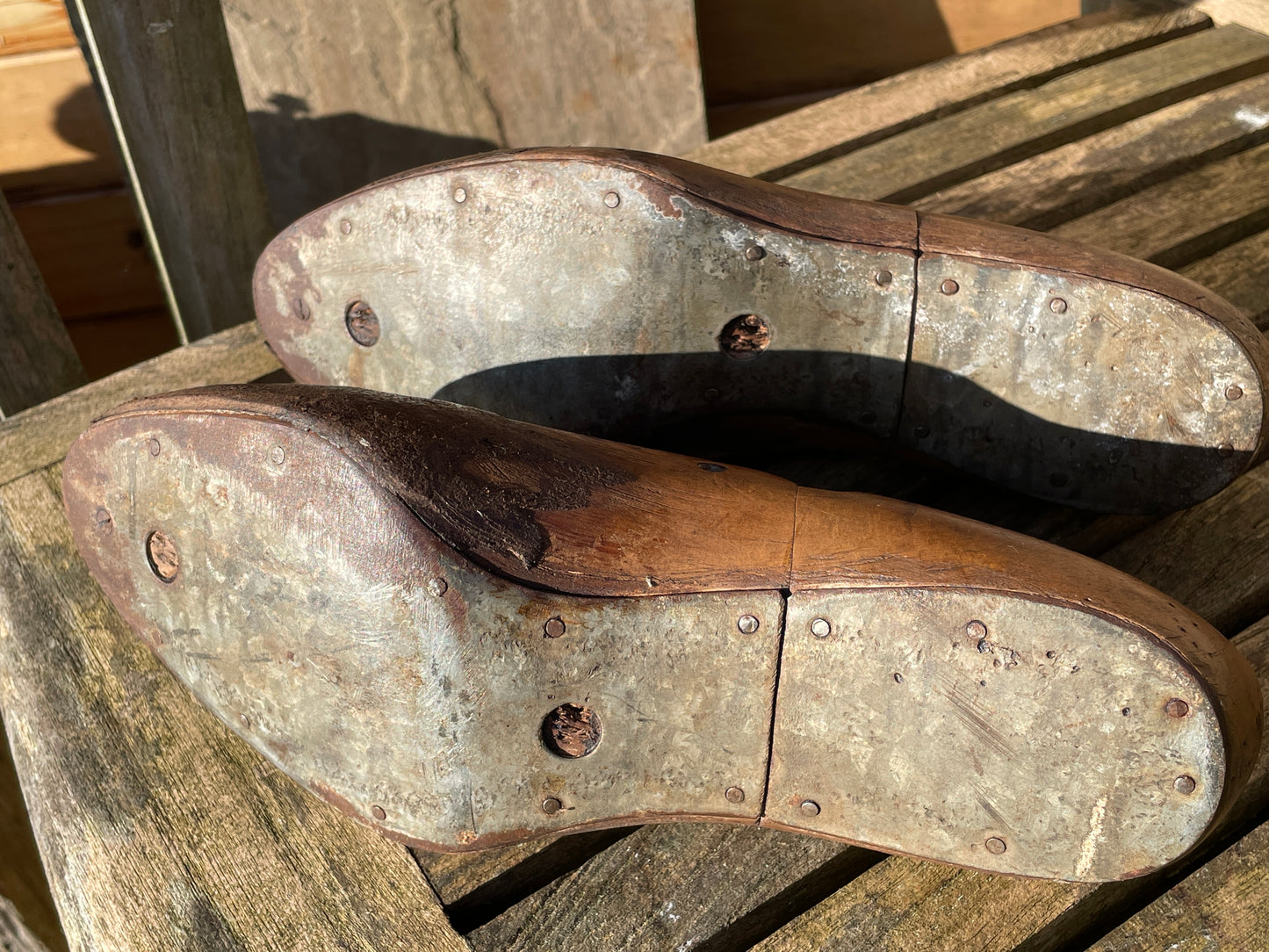Antique Cobbler's wooden shoe last pair, marked and stamped