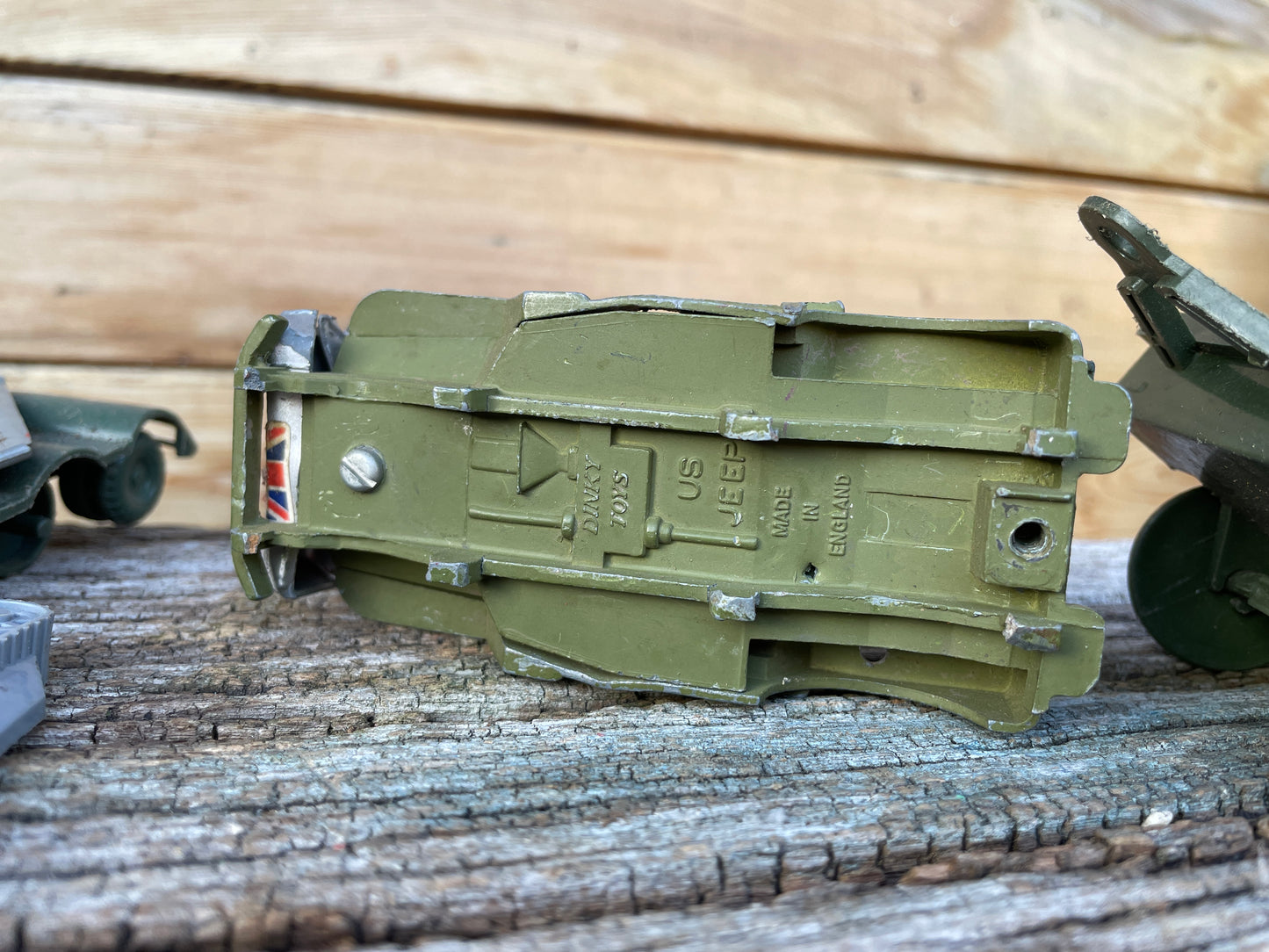 Collection of vintage plastic and diecast military toys including Dinky and Airfix 1970's