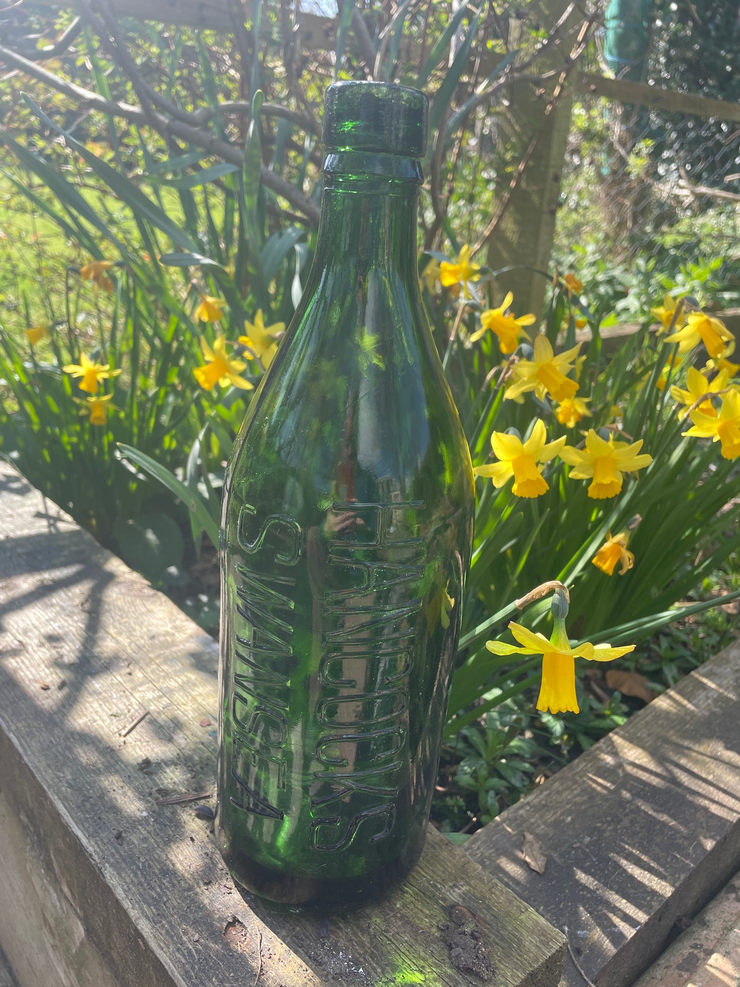 Large Vintage Hancocks Swansea green beer bottle 30cm tall