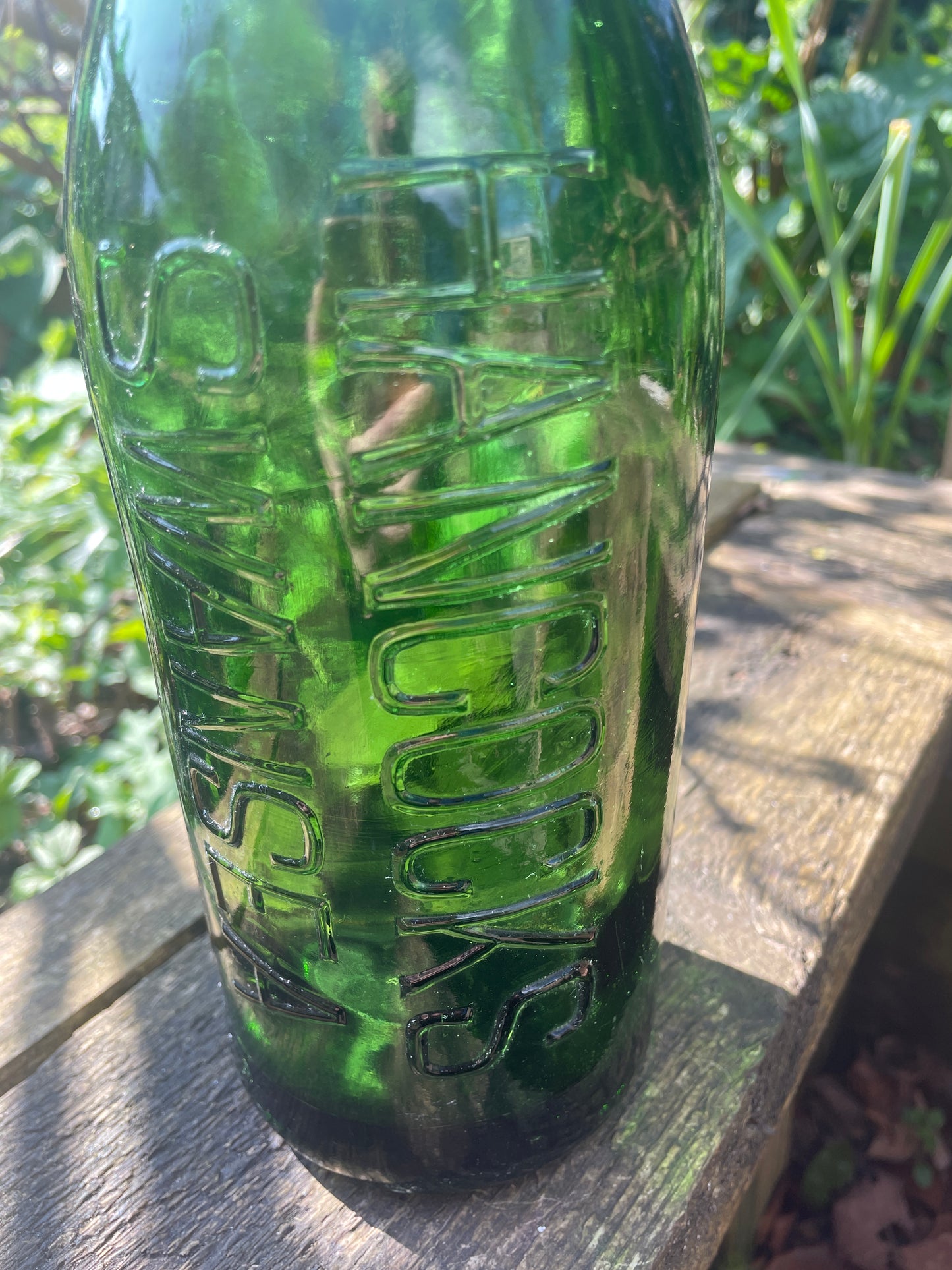 Large Vintage Hancocks Swansea green beer bottle 30cm tall