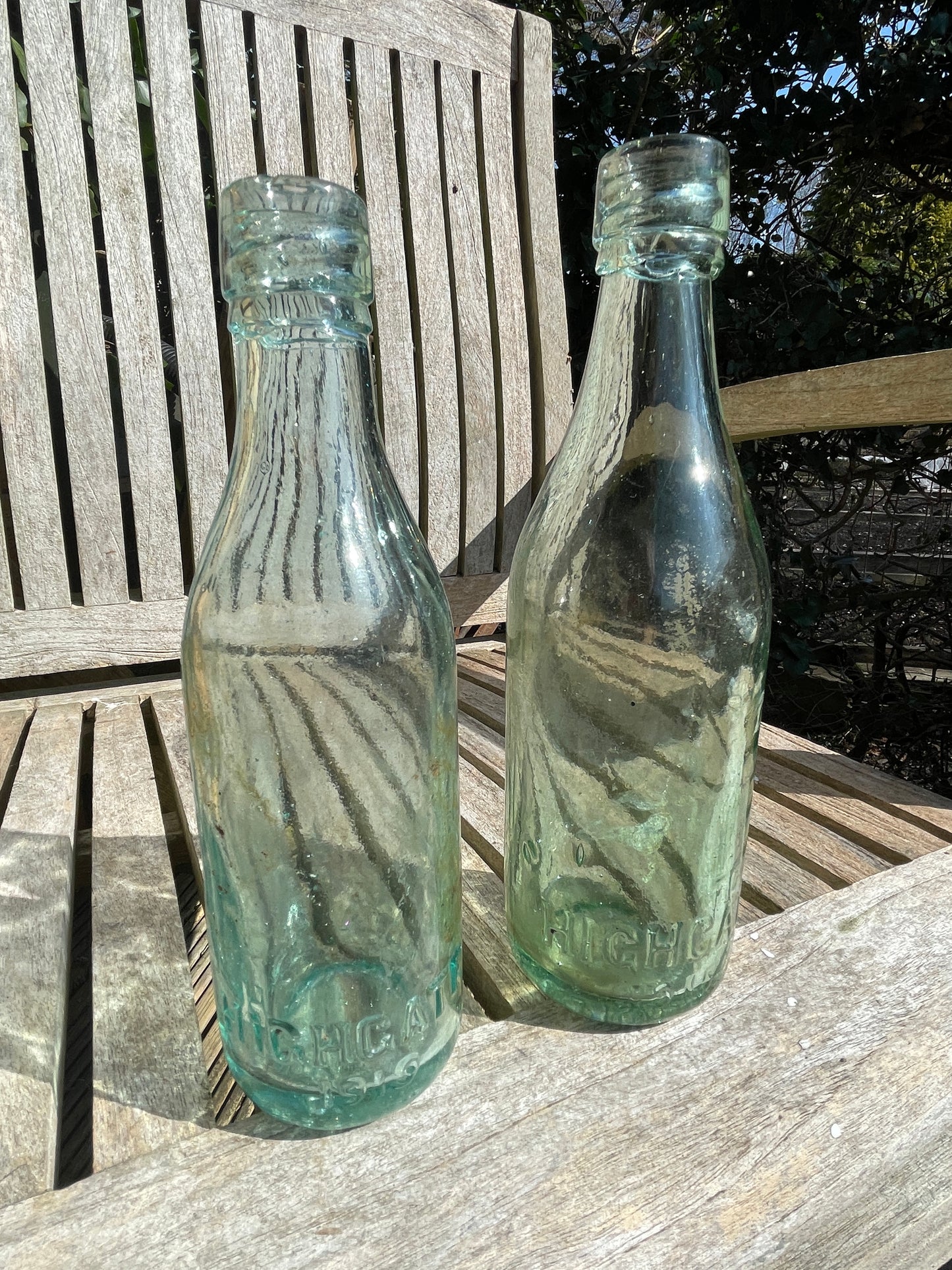 Two Highgate Brewery clear glass bottles incl. 1919 First World War Peace Celebration bottle