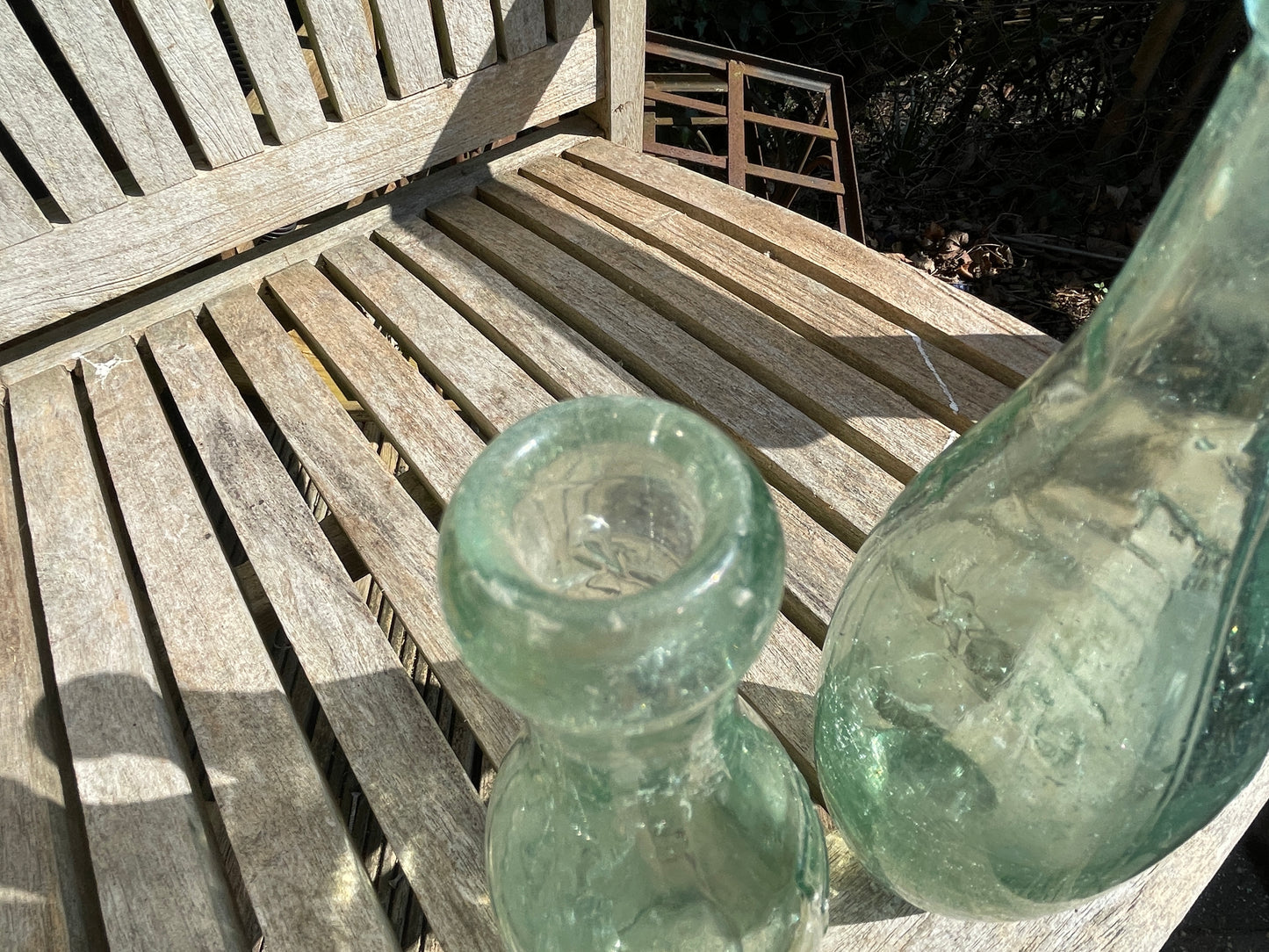 Two Victorian Ellis Ruthin Torpedo mineral water clear glass bottles c1890