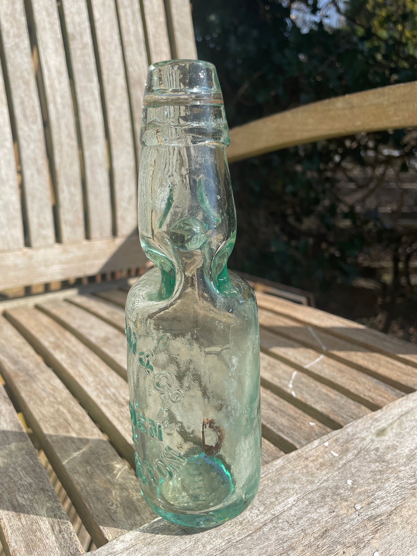 Original Oldham and Co. Rushden and Sherington 1906 clear cod bottle with marble