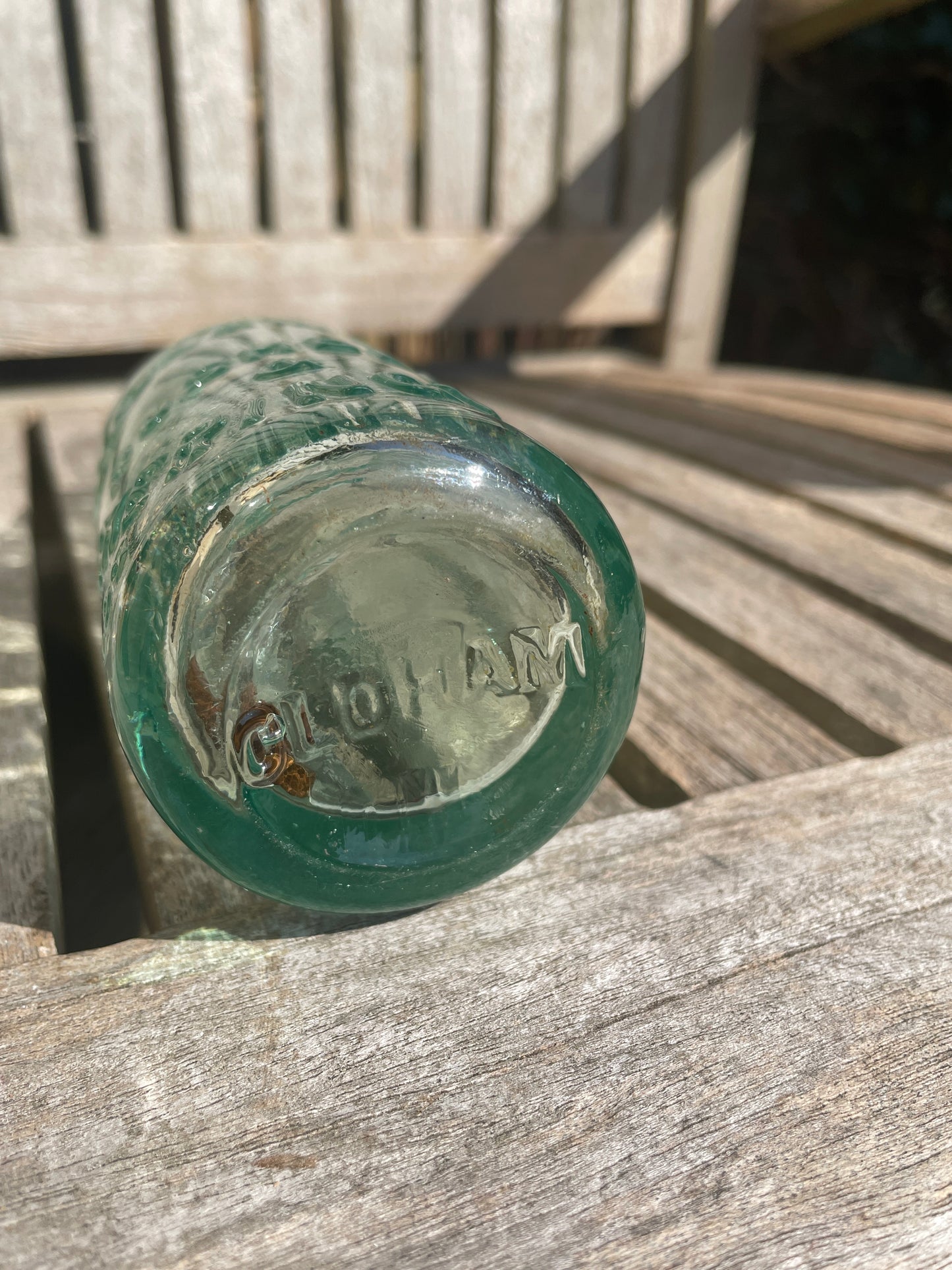 Original Oldham and Co. Rushden and Sherington 1906 clear cod bottle with marble