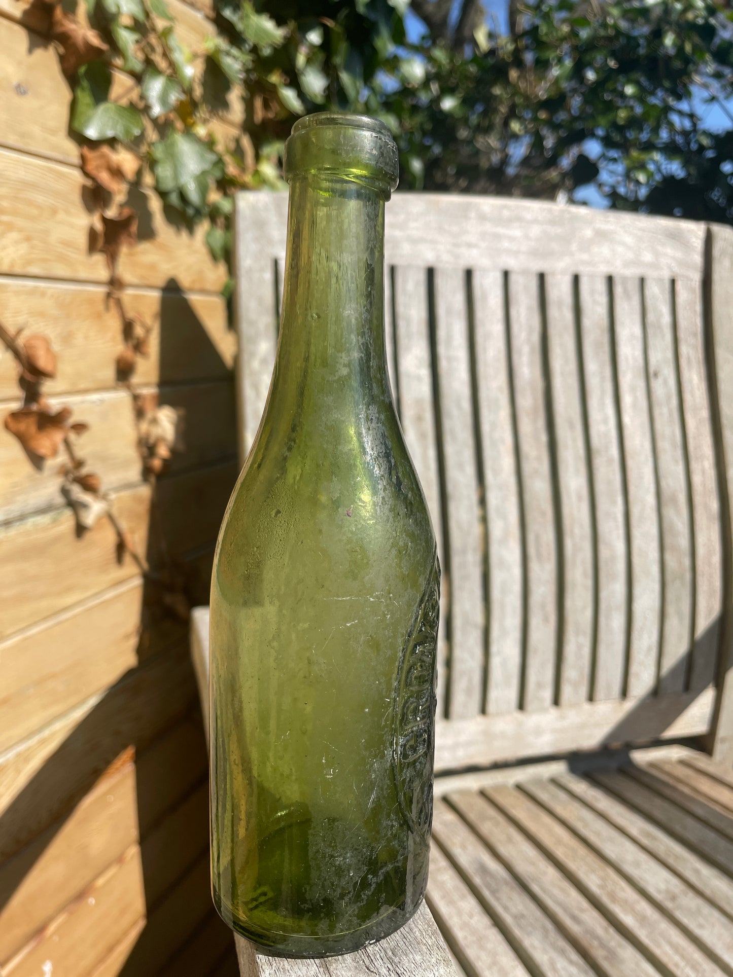 Antique Cronshaw and Sparkes Sheffield green mineral water bottle 1920's