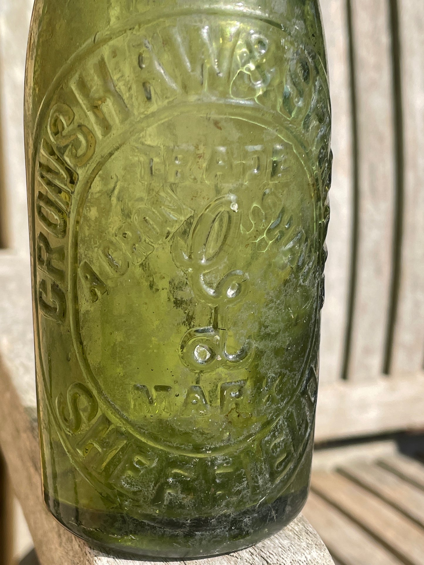 Antique Cronshaw and Sparkes Sheffield green mineral water bottle 1920's