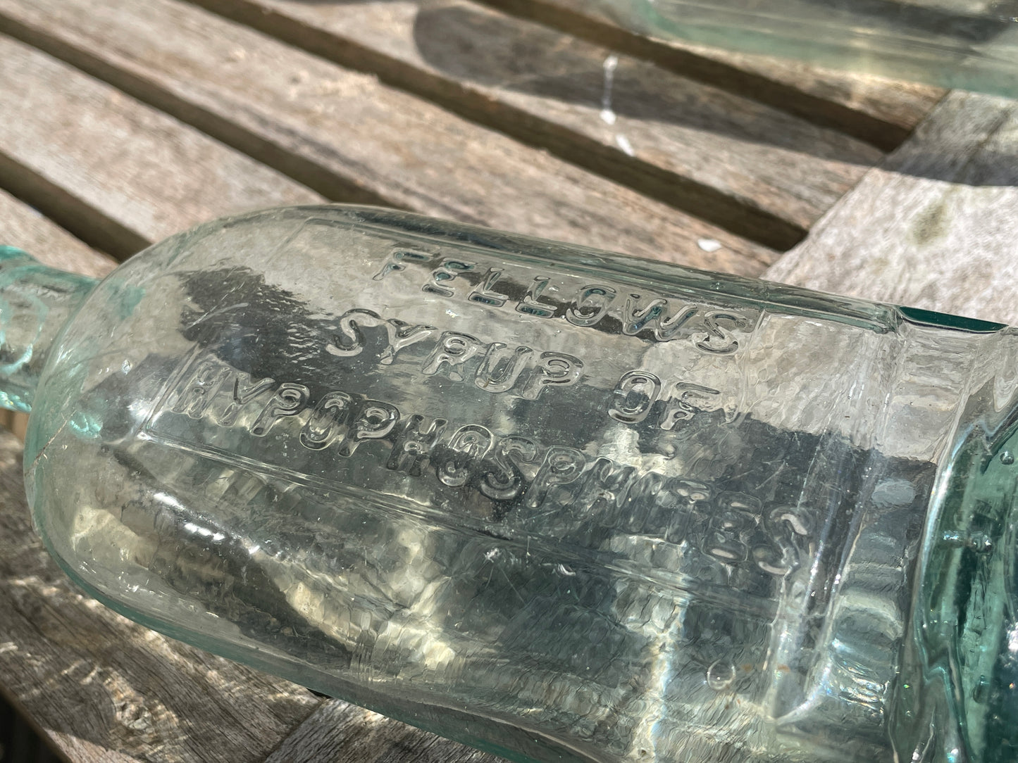 Three Antique glass bottles, Fellows Syrup , Dinneford's Magnesia examples