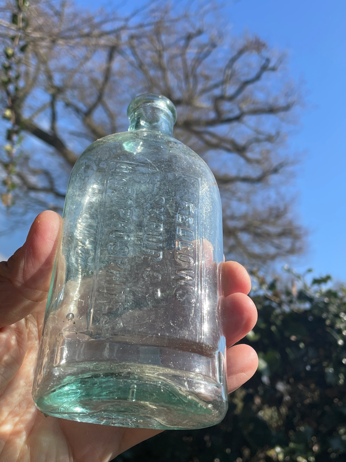 Three Antique glass bottles, Fellows Syrup , Dinneford's Magnesia examples