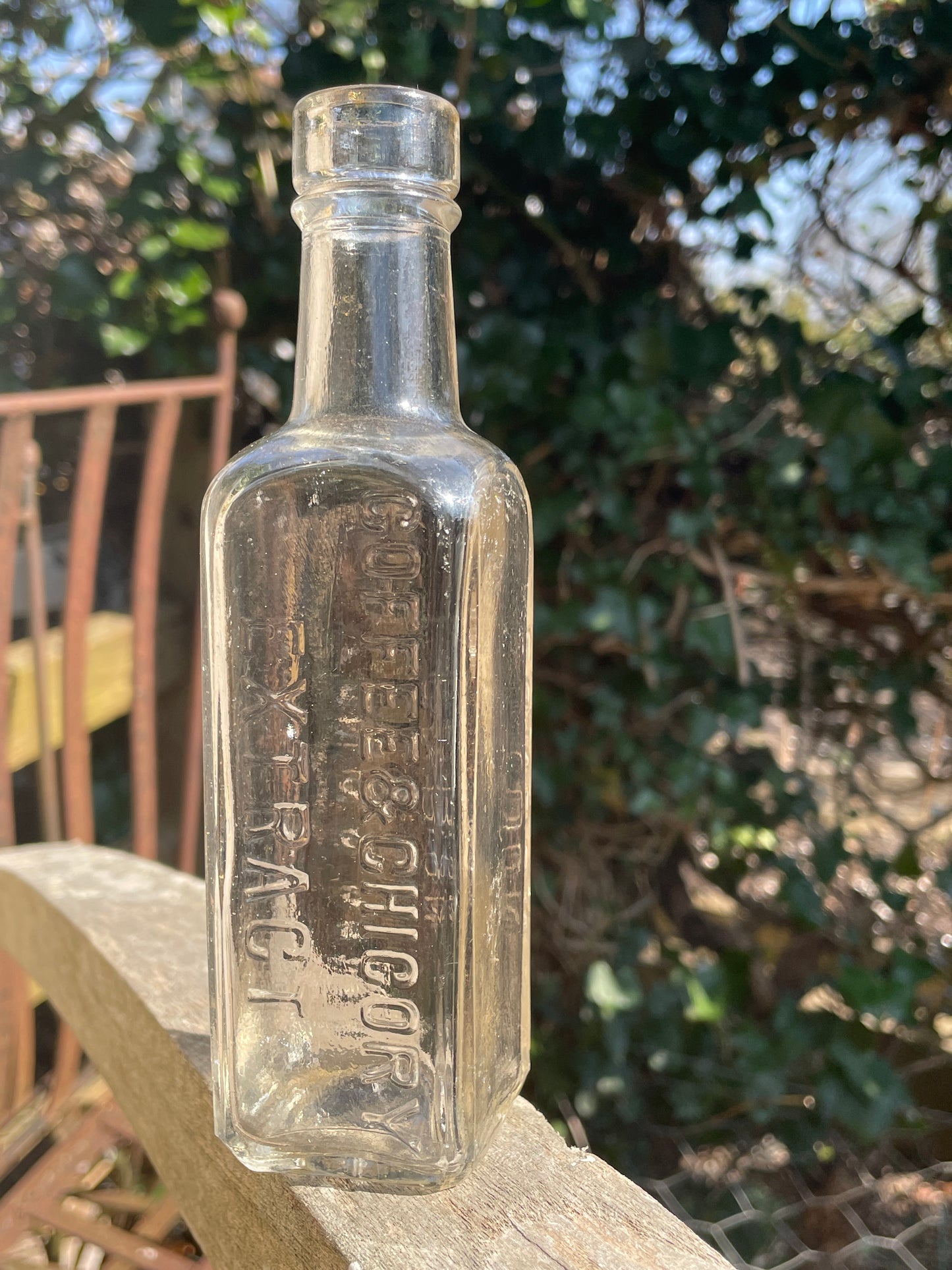 Antique J Lyons and Co. London Coffee and Chicory extract clear glass bottle