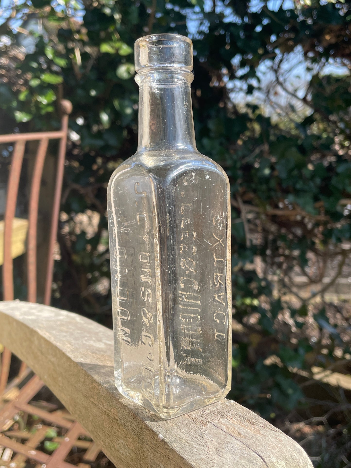 Antique J Lyons and Co. London Coffee and Chicory extract clear glass bottle