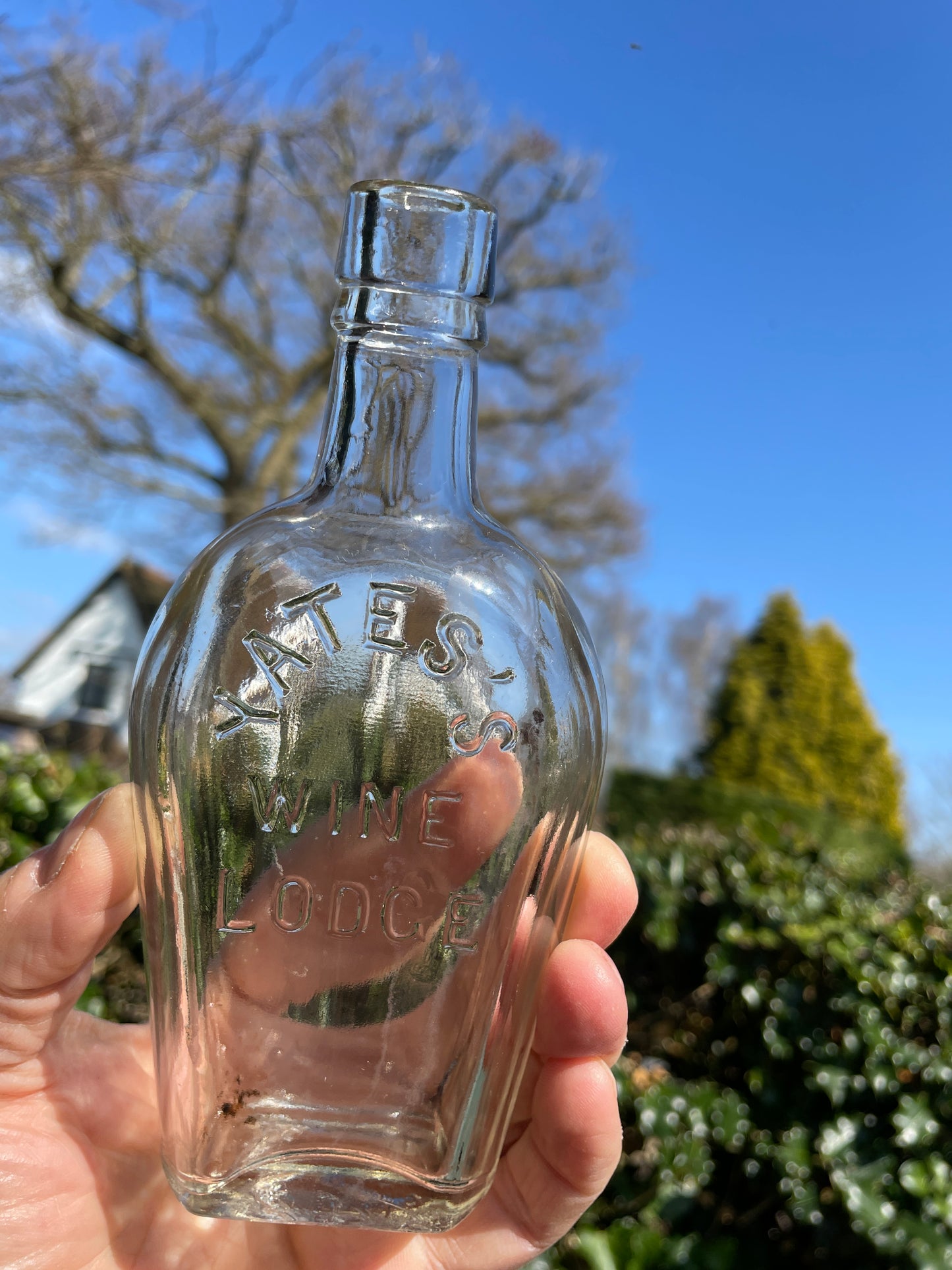Yates's Wine Lodge and two other long necked antique bottles