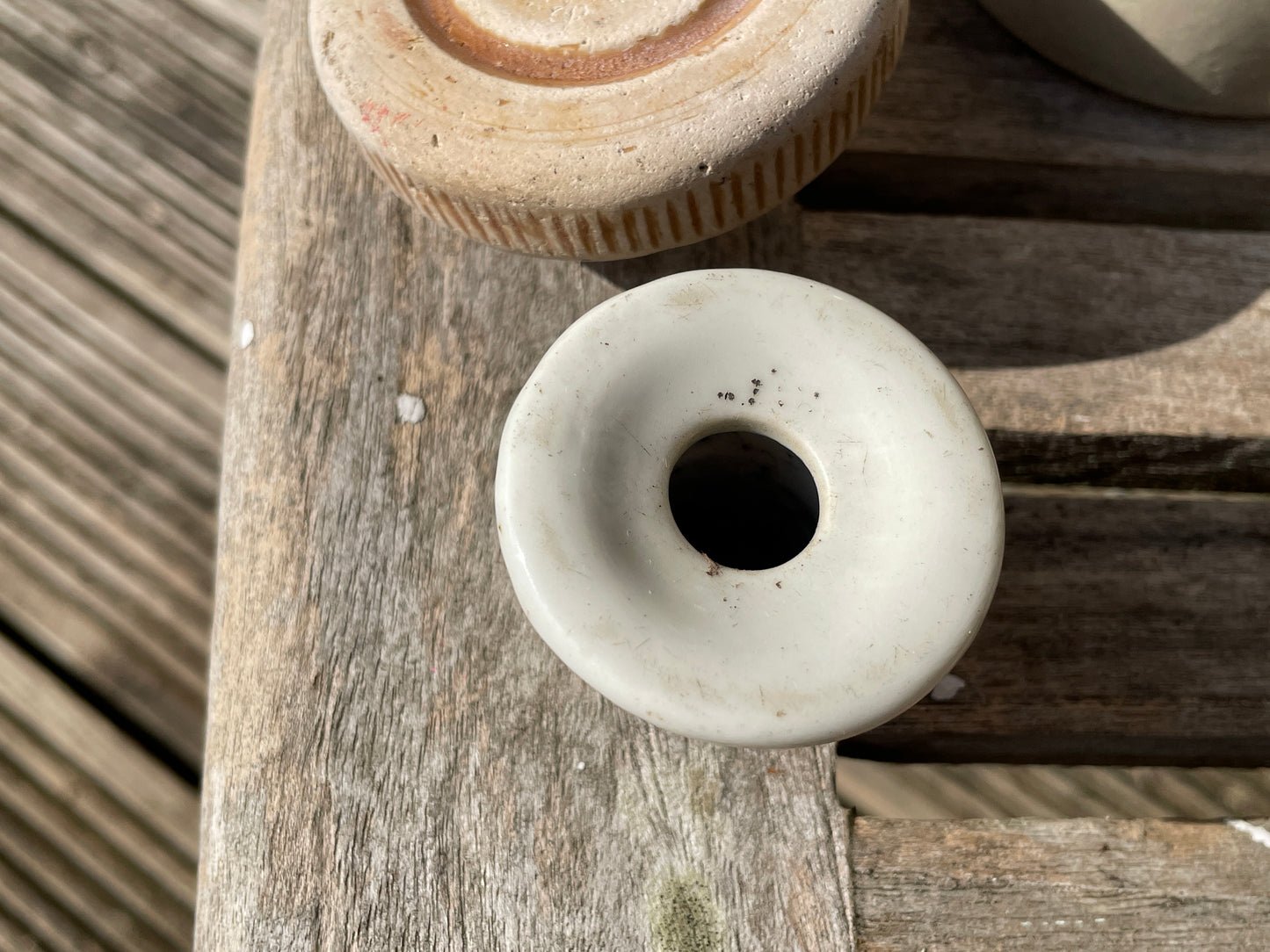 Victorian Stone bottle crock stopper, ceramic ink well and later Stoneware pot