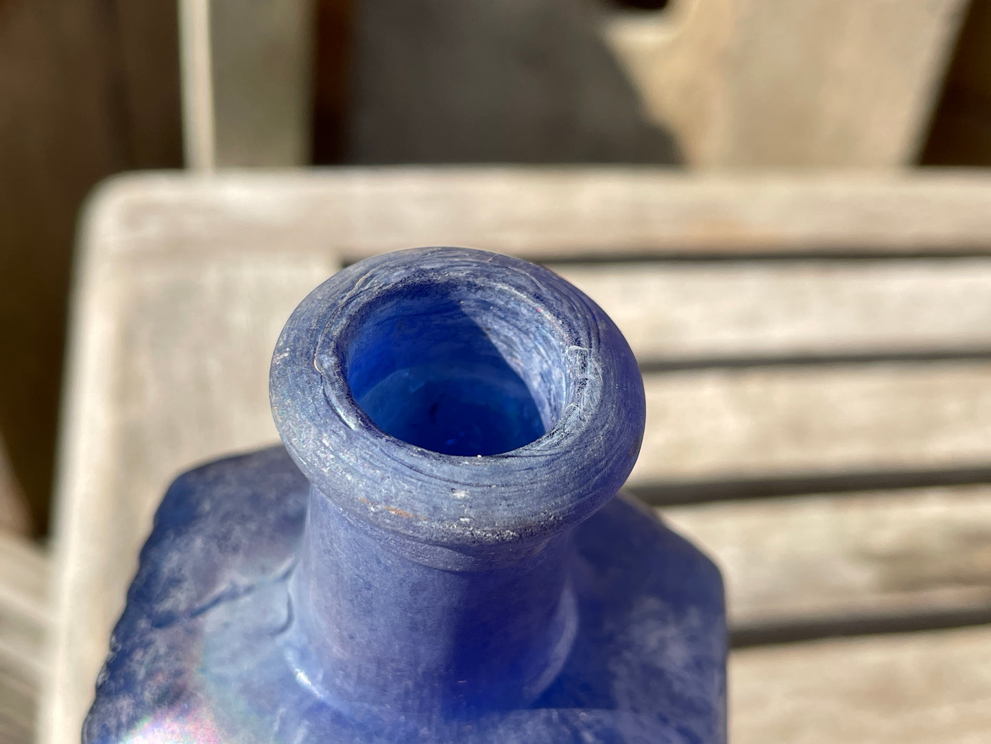 Cobalt blue hexagonal Victorian ribbed blue poison bottle 17.5cm tall