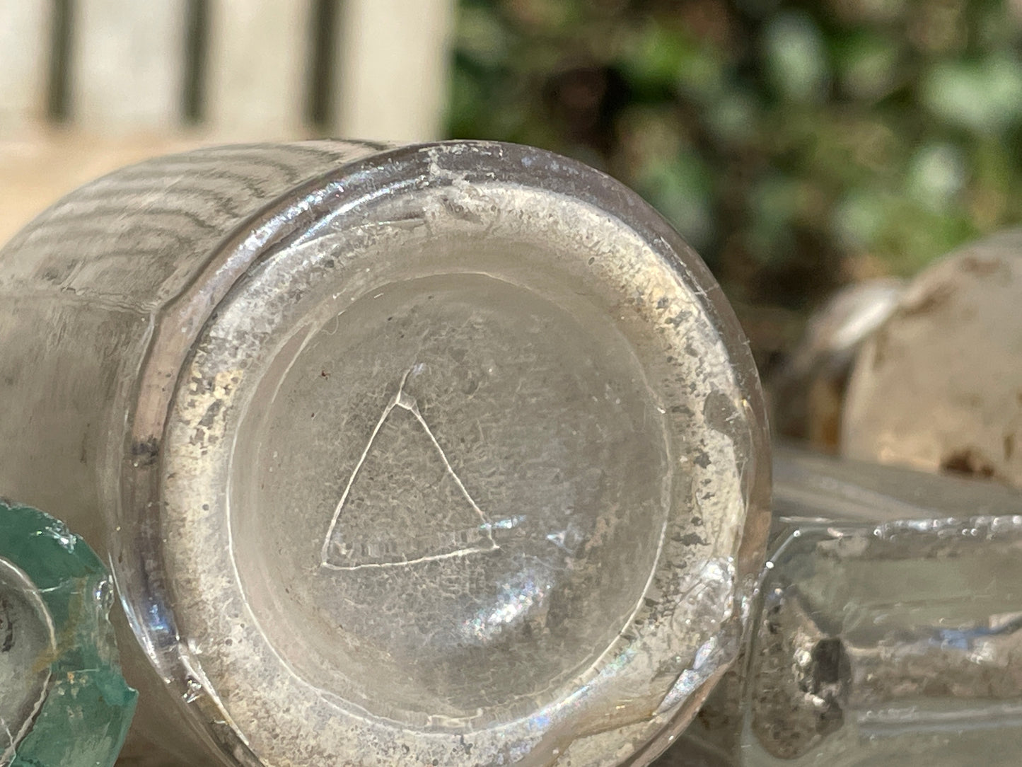 six  19th century glass bottles including Liquid gum Wolverhampton Reade Brothers and American examples