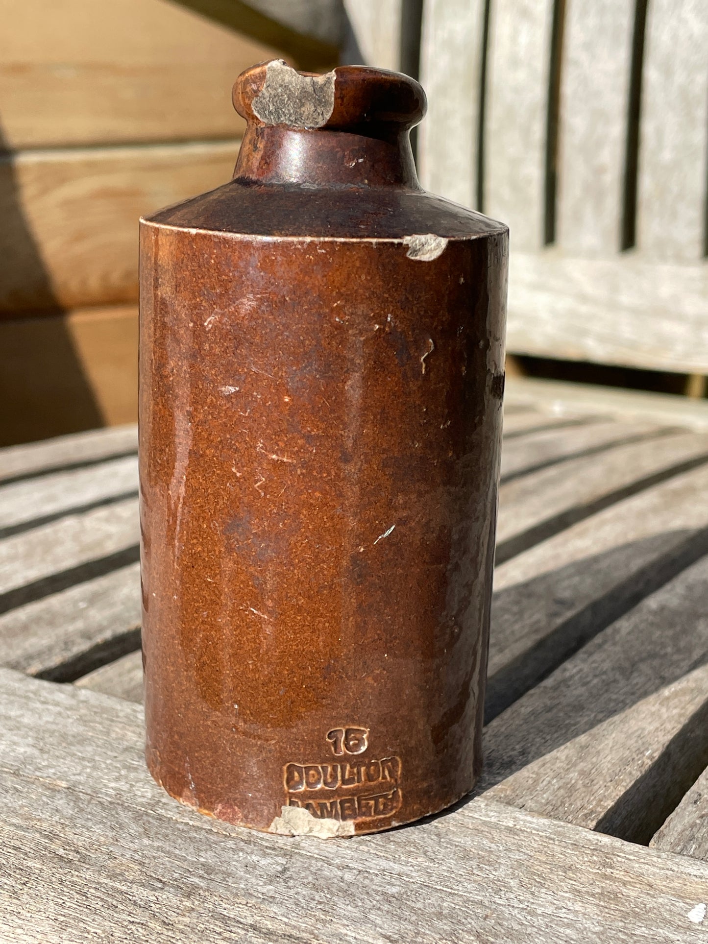 Doulton Lambeth salt glazed stoneware ink bottle 11cm tall c1880