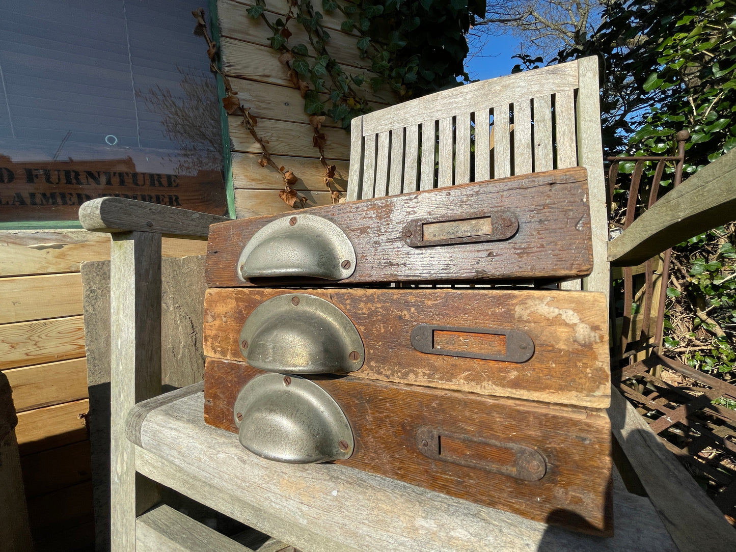 Three original type set printers letterpress typecase drawers for display c1920's