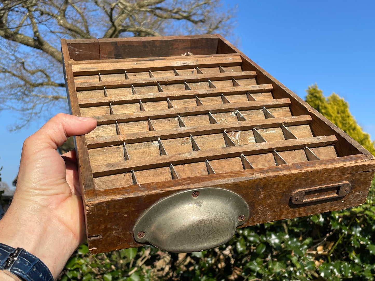 Three original type set printers letterpress typecase drawers for display c1920's