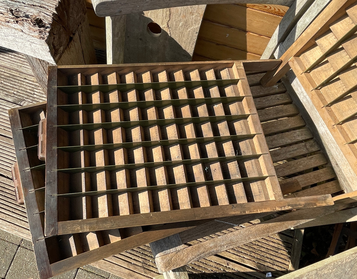 Three original type set printers letterpress typecase drawers for display c1950's