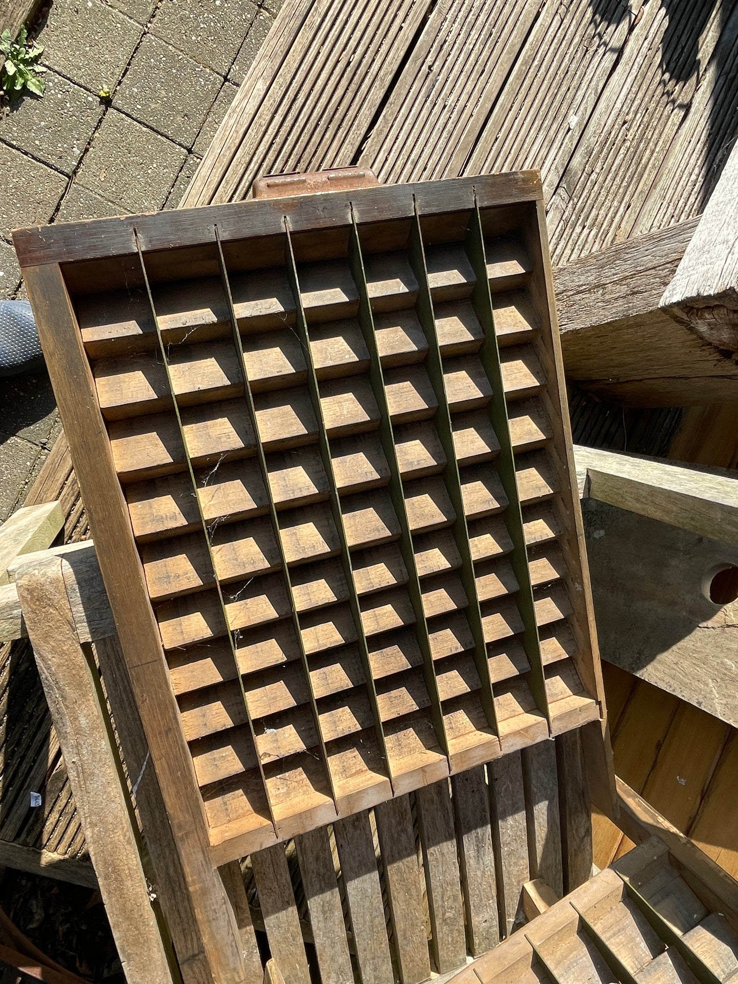 Three original type set printers letterpress typecase drawers for display c1950's
