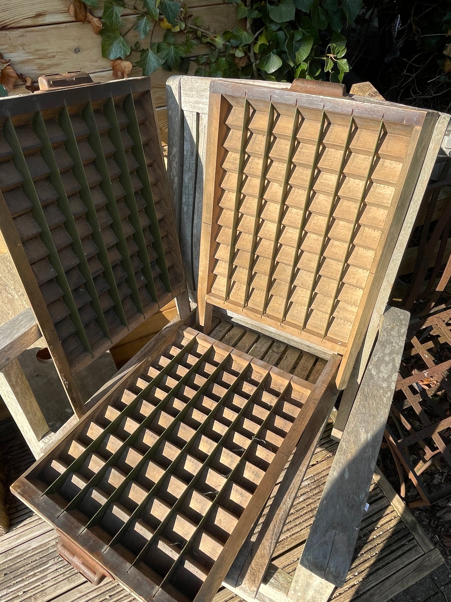 Three original type set printers letterpress typecase drawers for display c1950's