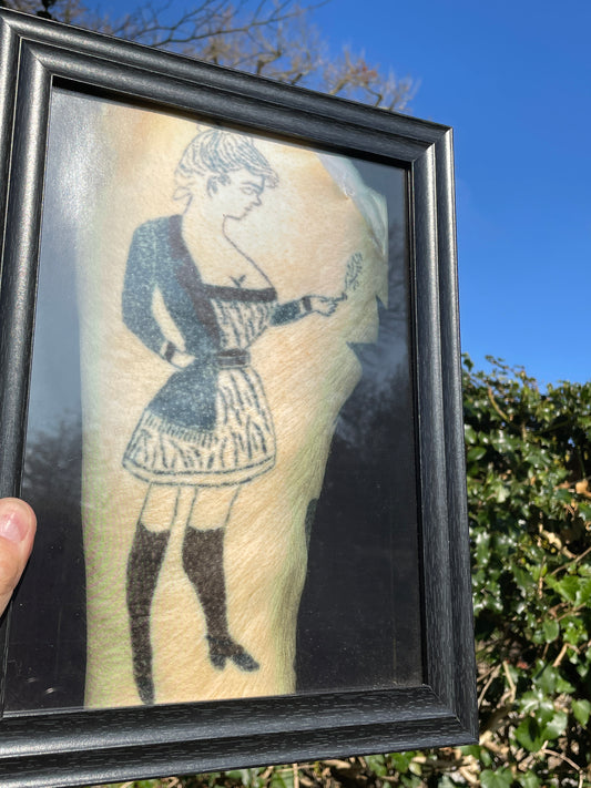 Anatomical print of image of an 18t century tattoo from curios collector James Cranfield UK