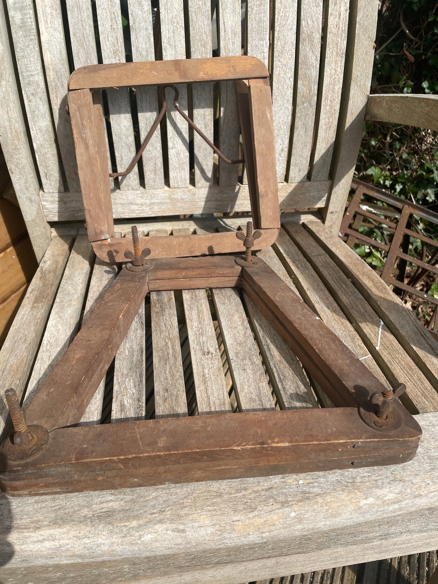 Two vintage wooden tennis racket clamps c1930