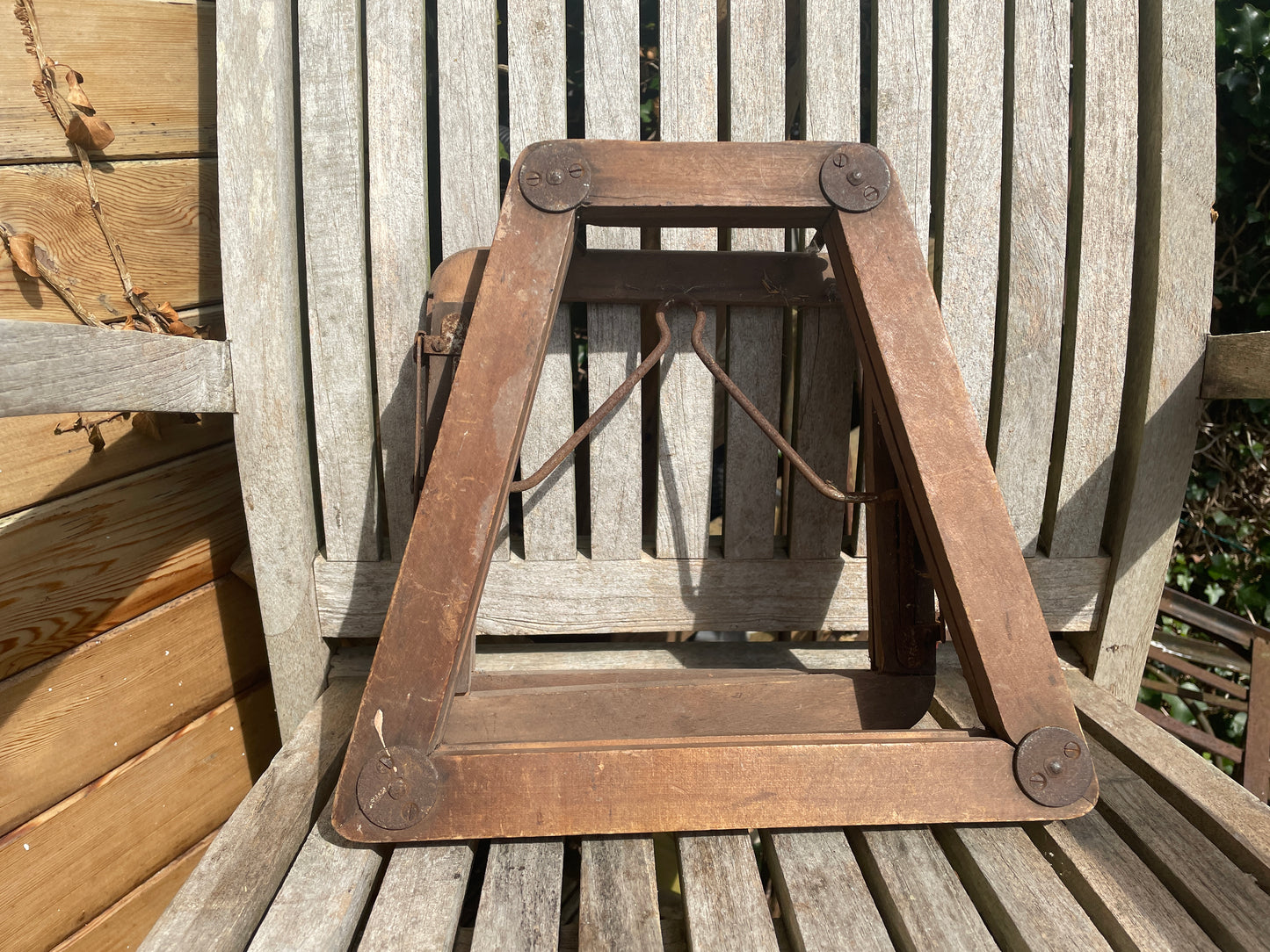 Two vintage wooden tennis racket clamps c1930