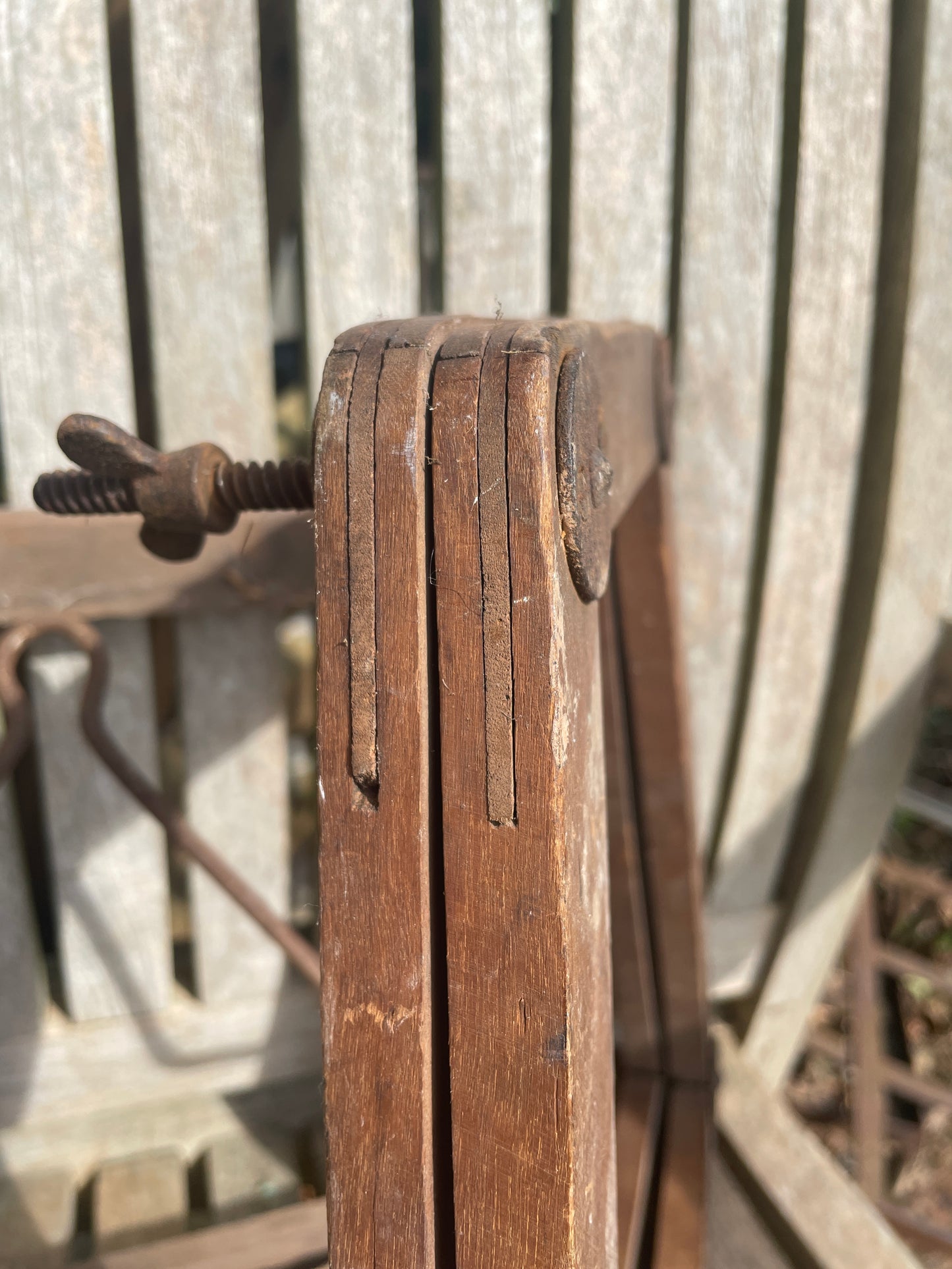 Two vintage wooden tennis racket clamps c1930