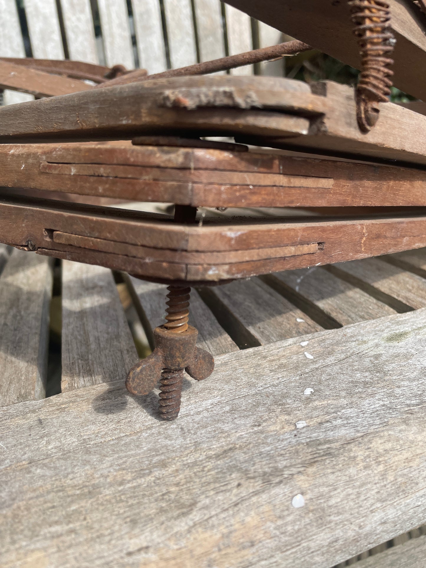 Two vintage wooden tennis racket clamps c1930