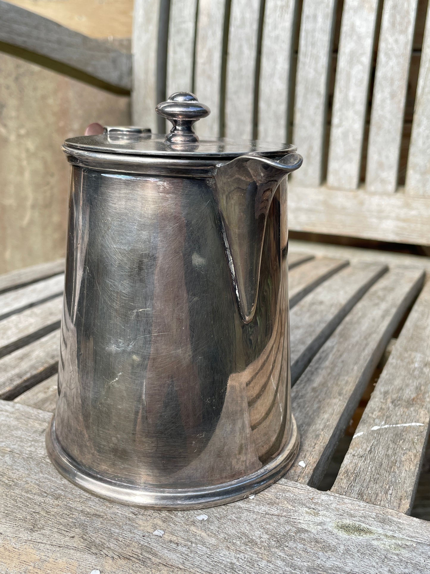 Arts and Crafts H & C S coffee pot with EP 2 (diamond)to base  with wooden handle 13cm tall