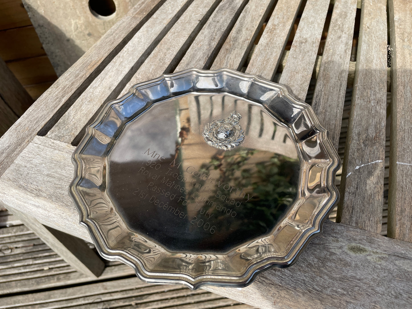Royal Marine Commando passing out commemorative silver salvo 21cm diameter militaria