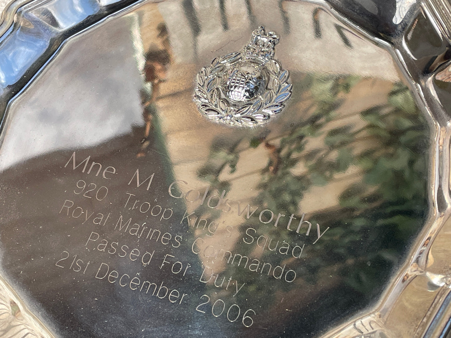 Royal Marine Commando passing out commemorative silver salvo 21cm diameter militaria