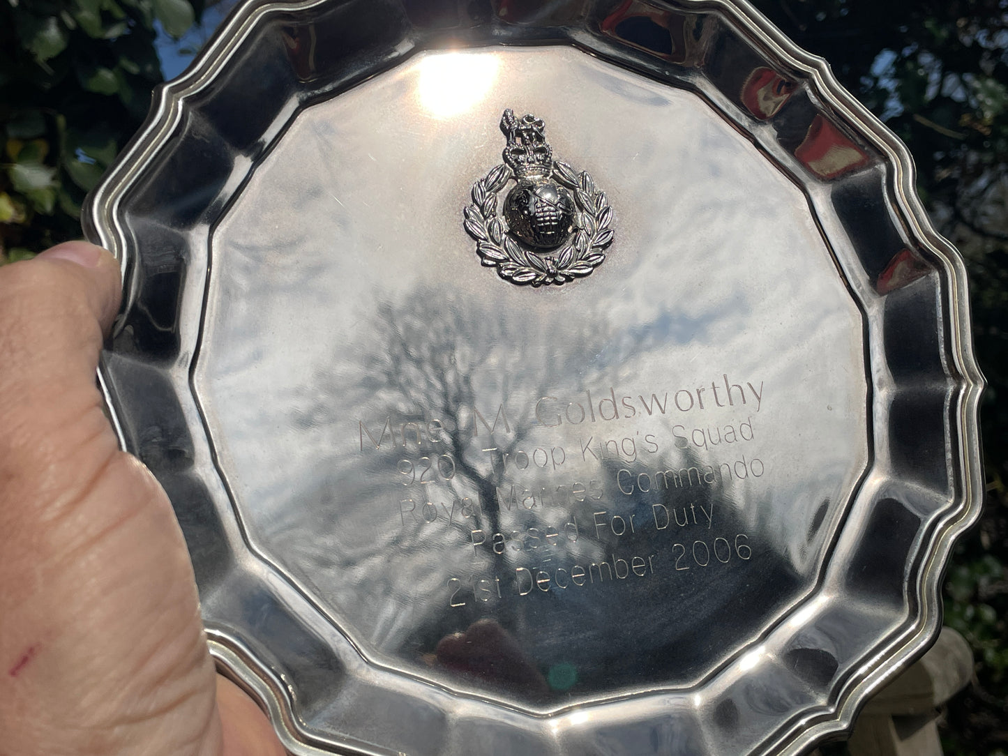 Royal Marine Commando passing out commemorative silver salvo 21cm diameter militaria