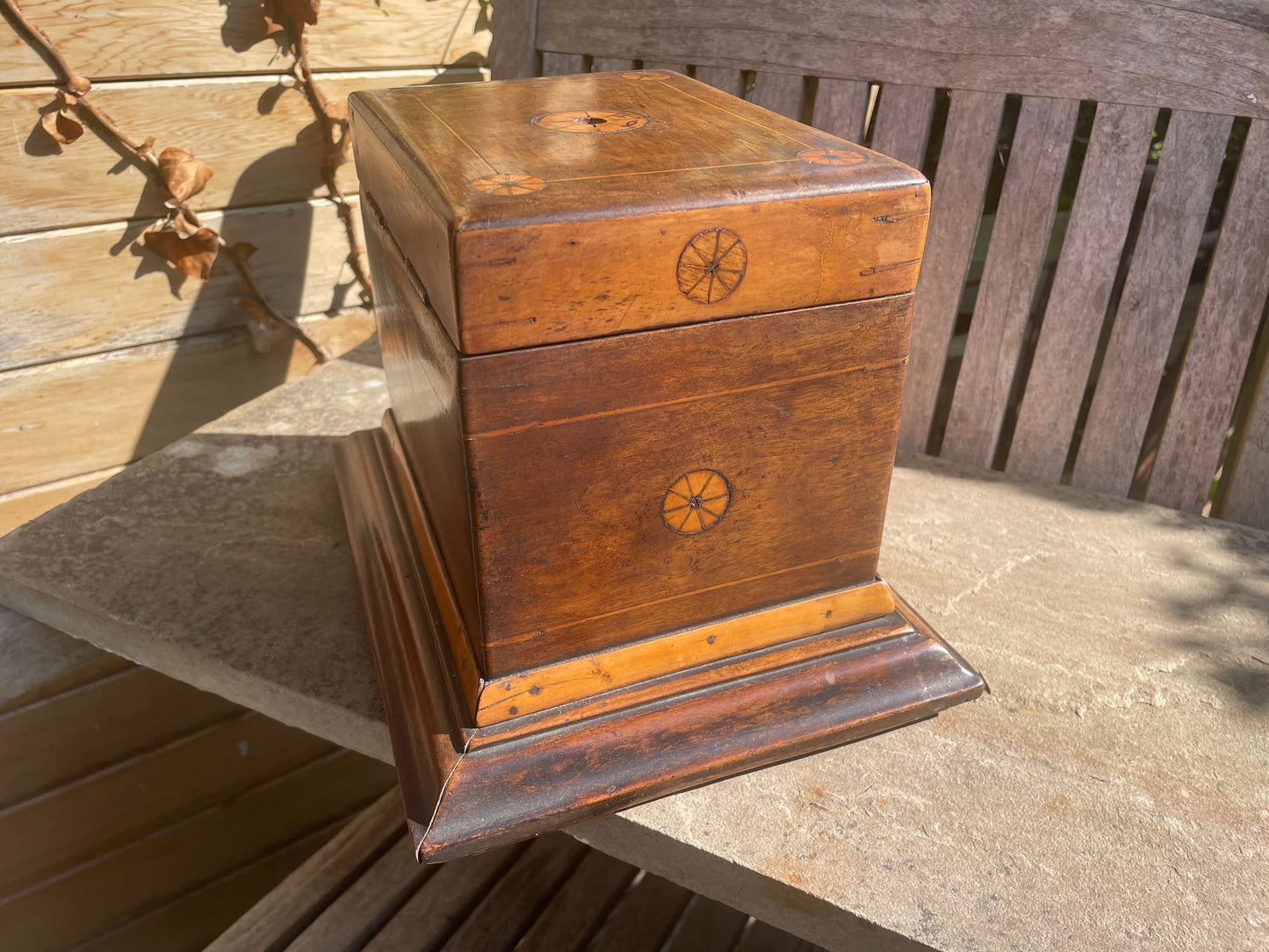 Handmade Antique Folk Art Box – Turn of the 19th Century – Unique Inlay & Decoupage Interior