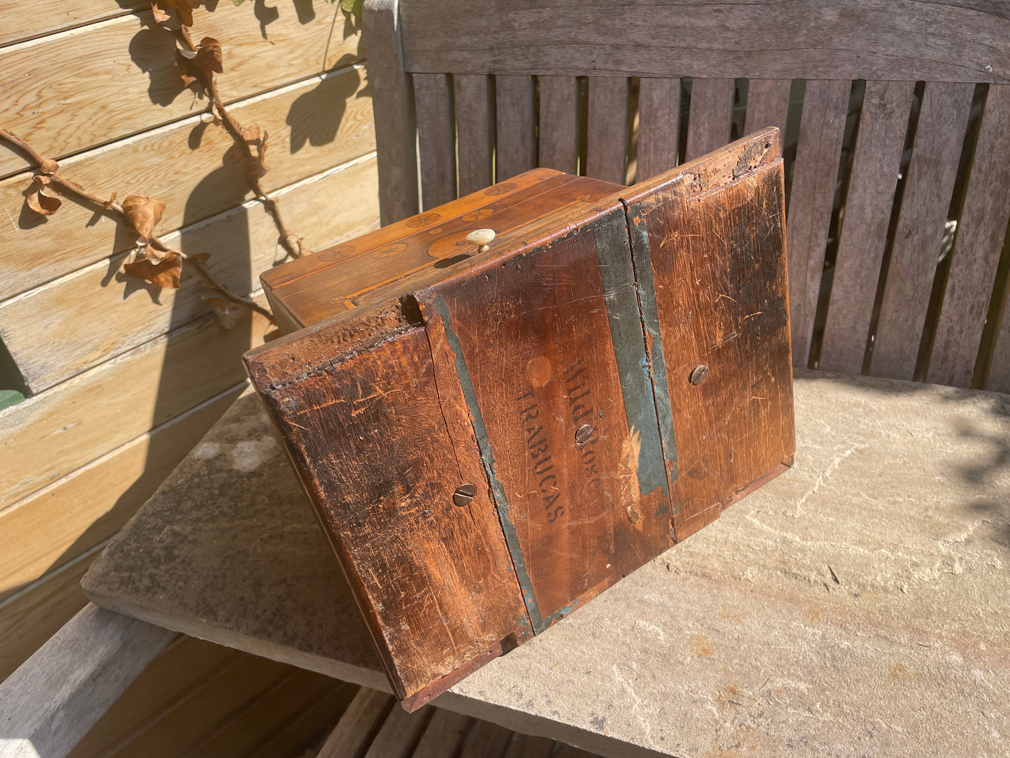 Handmade Antique Folk Art Box – Turn of the 19th Century – Unique Inlay & Decoupage Interior