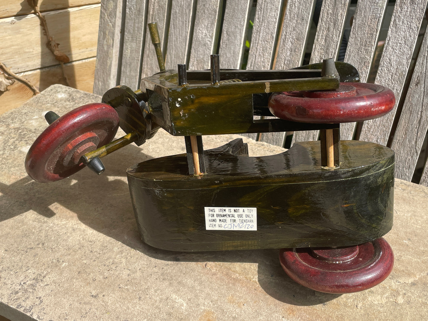 Handmade Wooden Motorbike with Sidecar – Tienshan CJM2120 - 31cm long