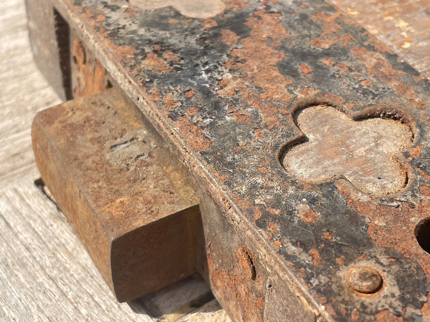 Antique Rim Lock from Church – Ornate Metal Front, Hardwood Framing – Vintage Metal Construction Lock