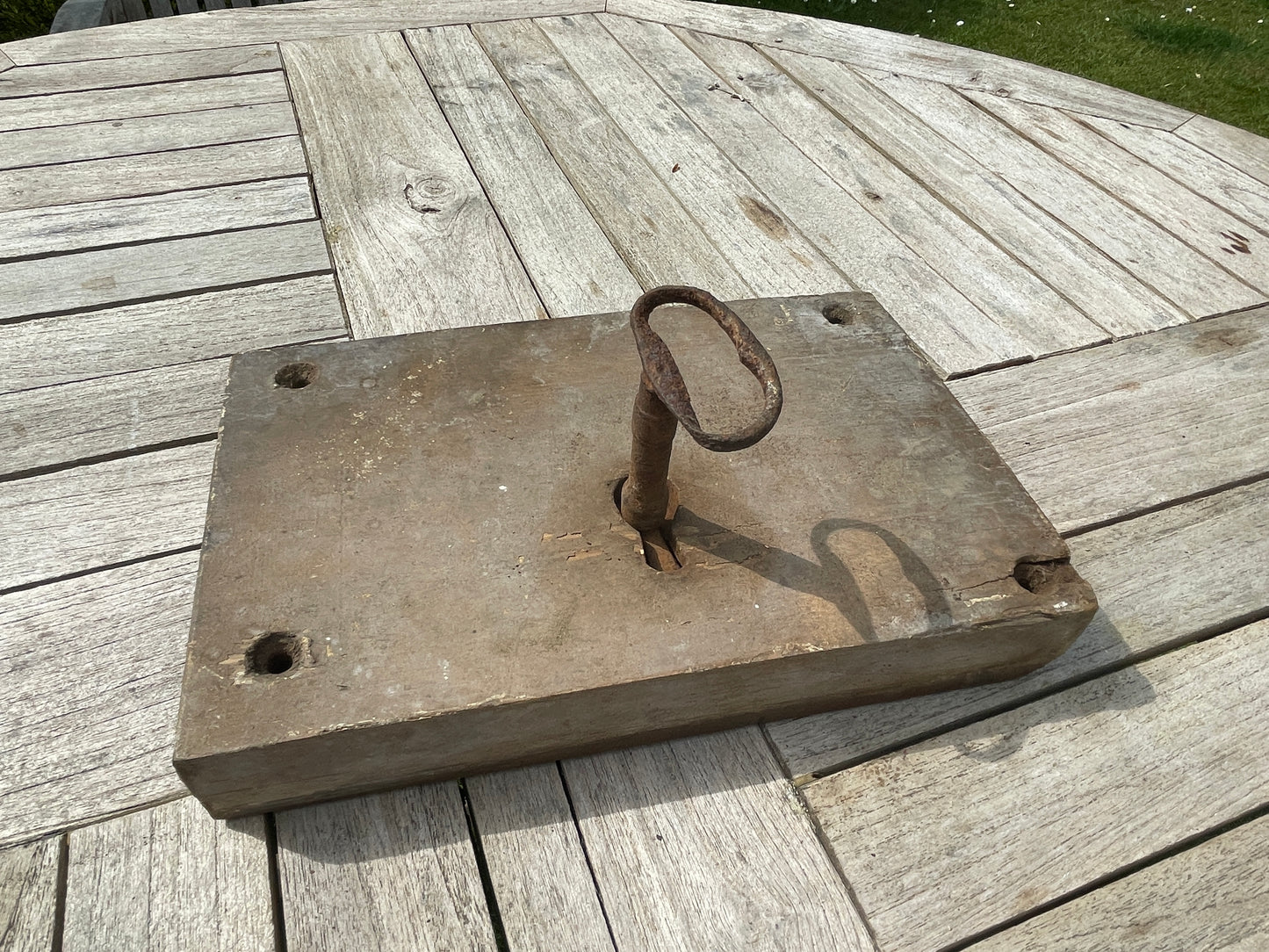 Antique Rim Lock from Church – Vintage Metal Construction with Hardwood Framing – Original Key & Working Mechanism