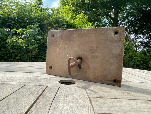 Antique Rim Lock from Church – Vintage Metal Construction with Hardwood Framing – Original Key & Working Mechanism