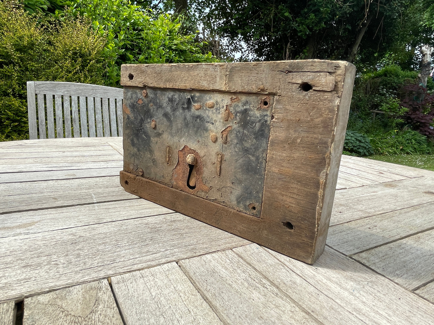 Antique Rim Lock from Church – Vintage Metal Construction with Hardwood Framing – Original Key & Working Mechanism