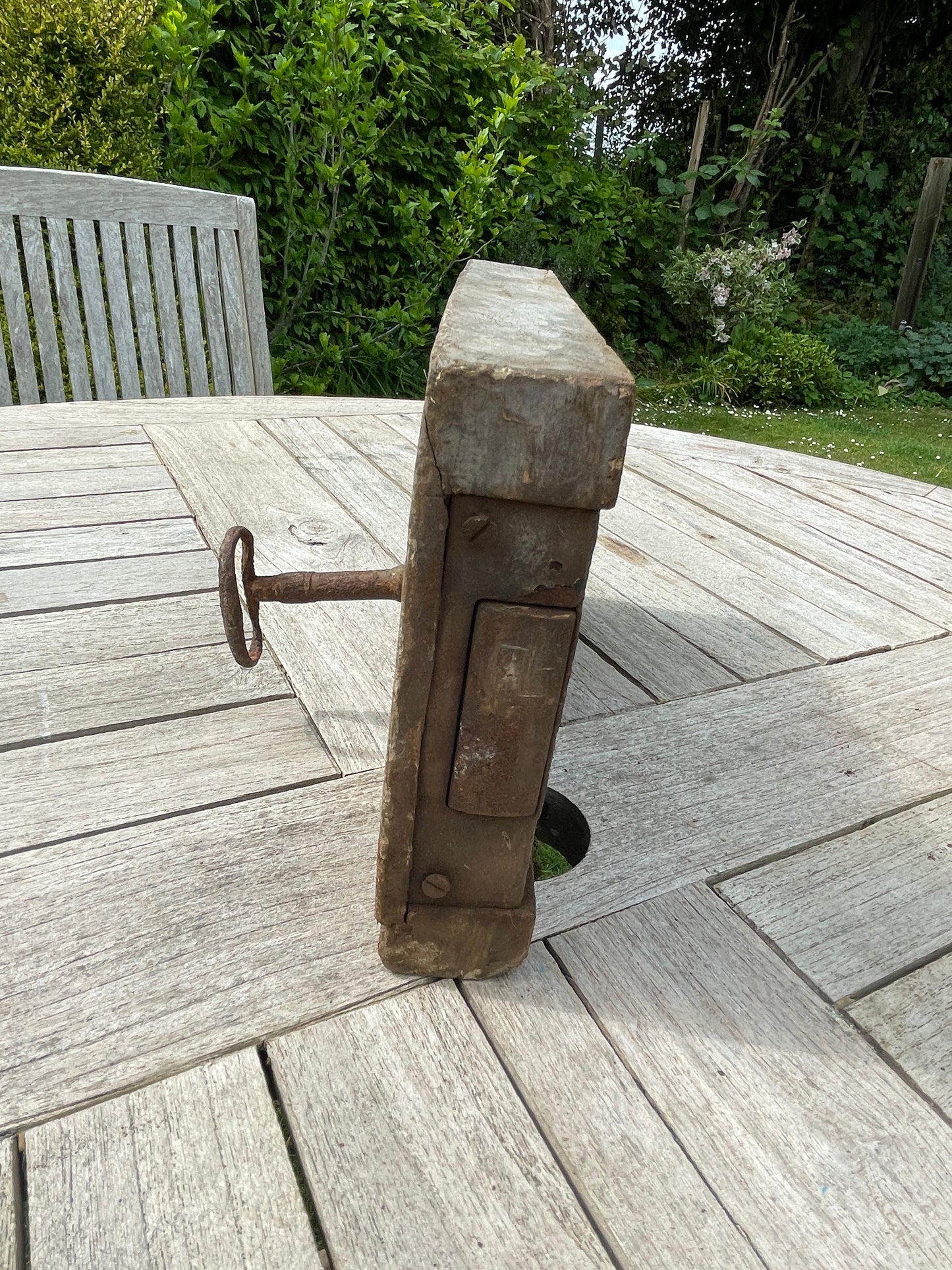 Antique Rim Lock from Church – Vintage Metal Construction with Hardwood Framing – Original Key & Working Mechanism