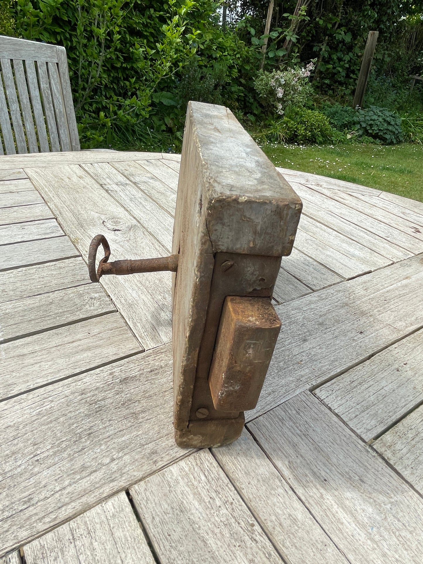 Antique Rim Lock from Church – Vintage Metal Construction with Hardwood Framing – Original Key & Working Mechanism