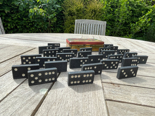 Vintage Spears Games Domino Set – Ships Design on Rear – Classic Wooden Dominoes – Retro Game Set