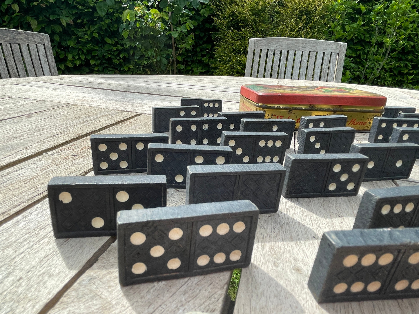 Vintage Spears Games Domino Set – Ships Design on Rear – Classic Wooden Dominoes – Retro Game Set