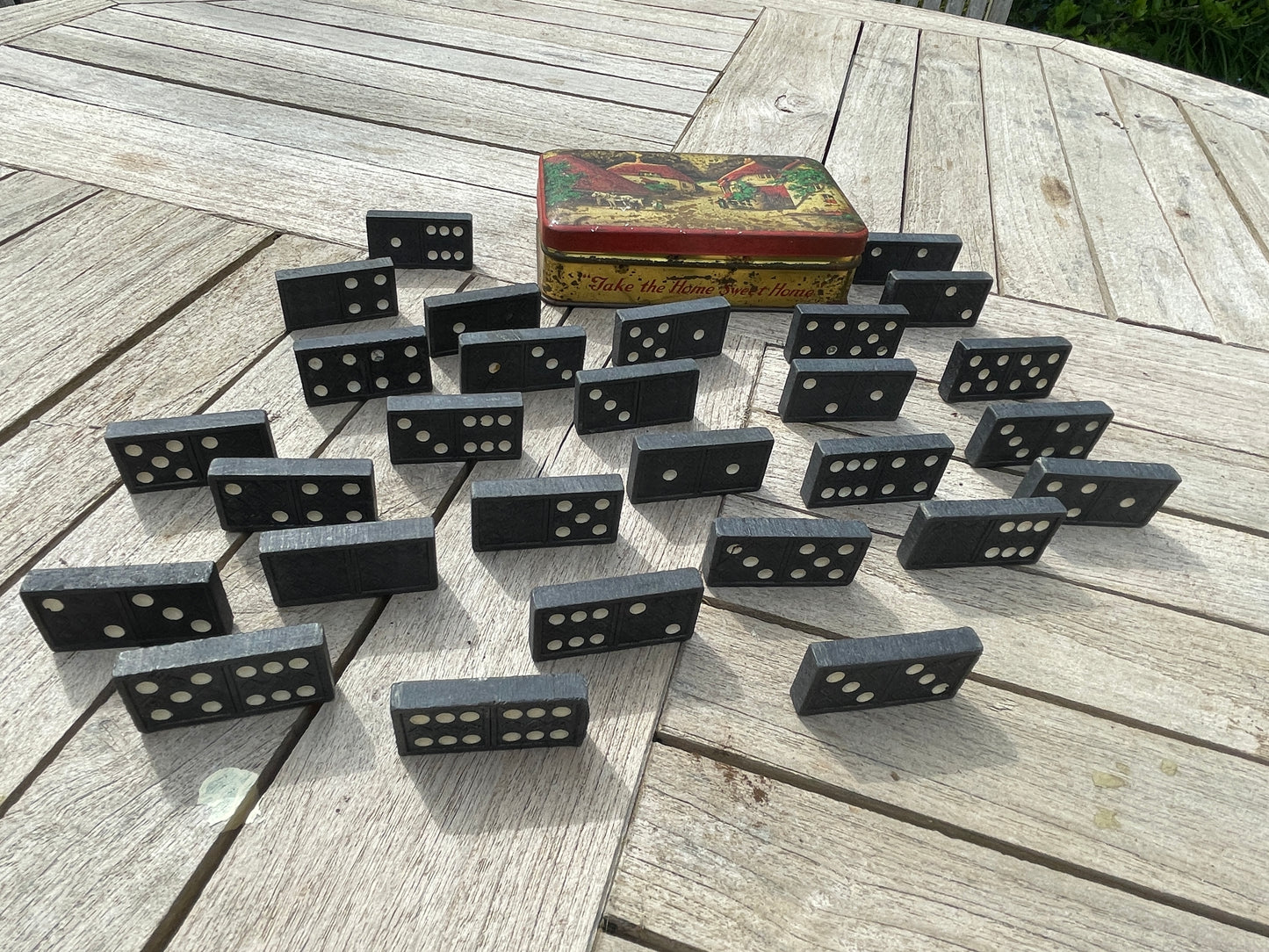 Vintage Spears Games Domino Set – Ships Design on Rear – Classic Wooden Dominoes – Retro Game Set
